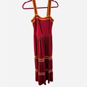 Tiered Flowy Resortwear Sundress Ted Baker Norabel Red Yellow Stripe Dress EUC